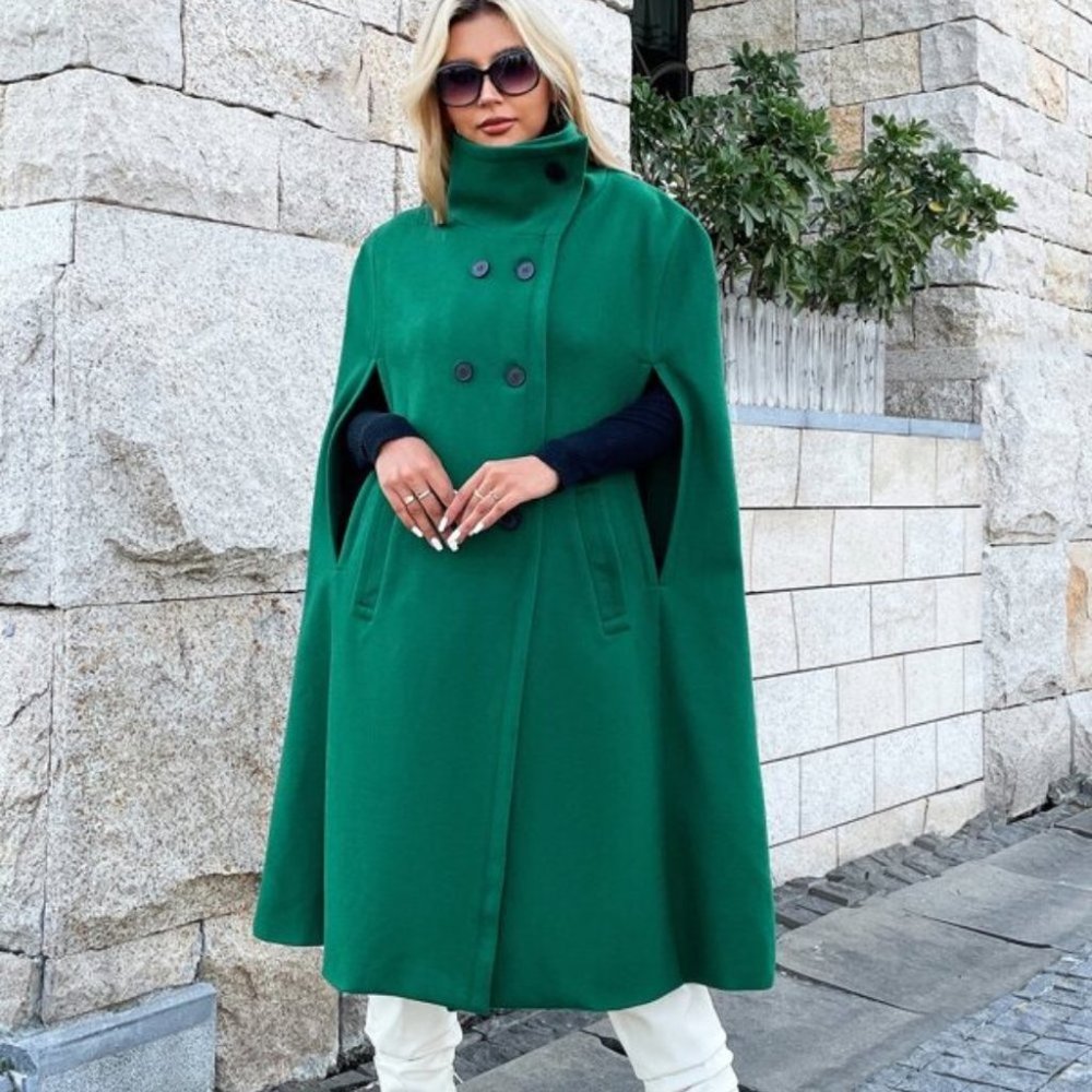 green contemporary Double Breasted Cloak Sleeve Ov - Picture 6 of 6